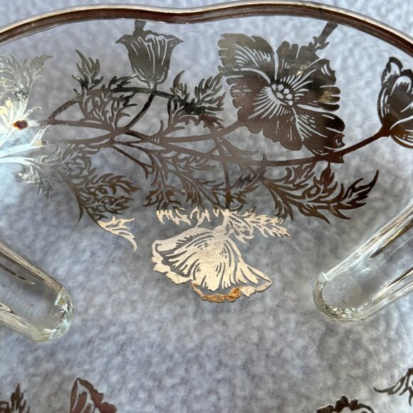 Flanders Poppy Sterling Silver on Clear Glass 3-Handled Dish - Picture 3 of 15